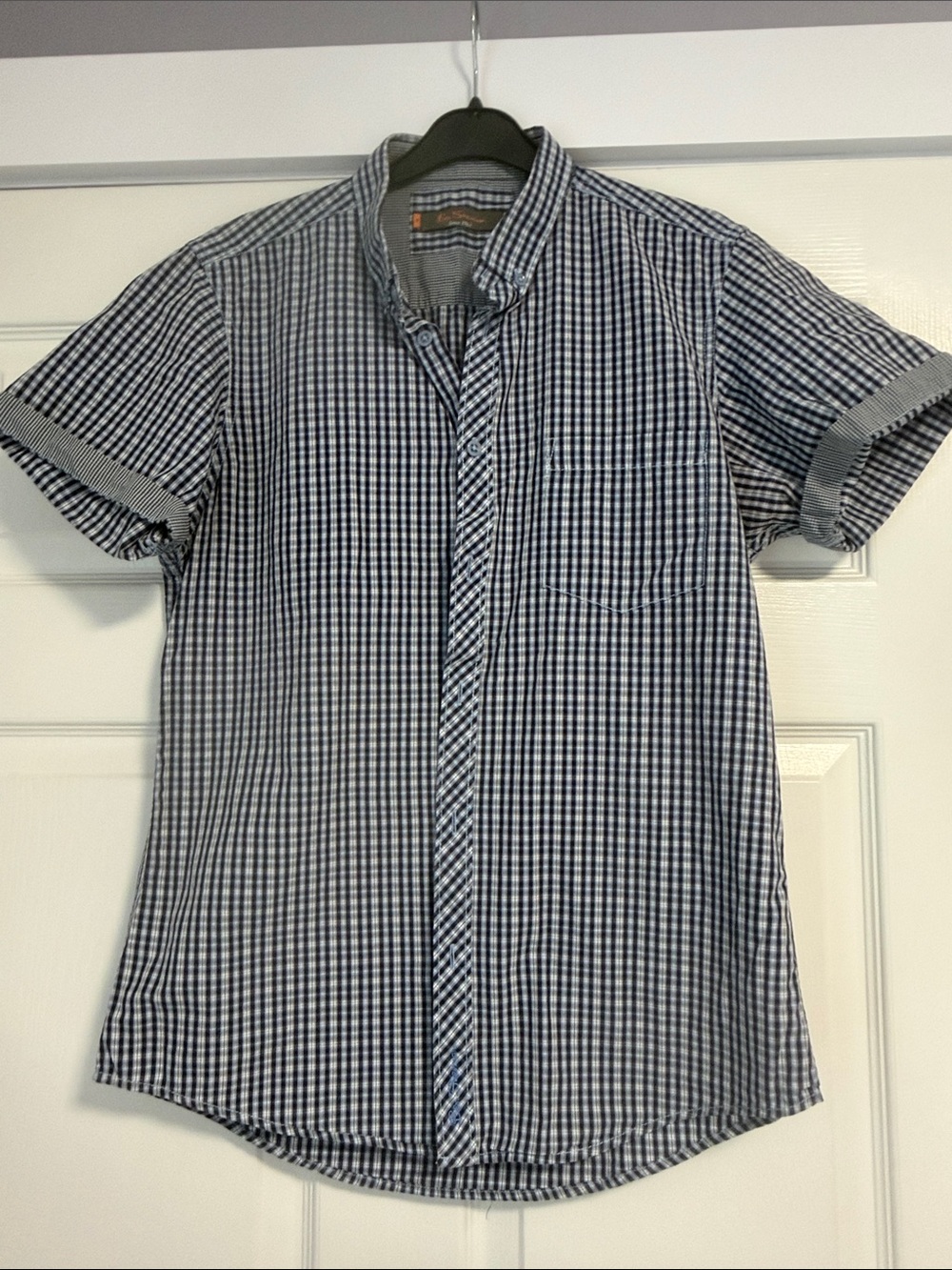 Men's Short-Sleeve Check Button-Up Shirt - Blue/White